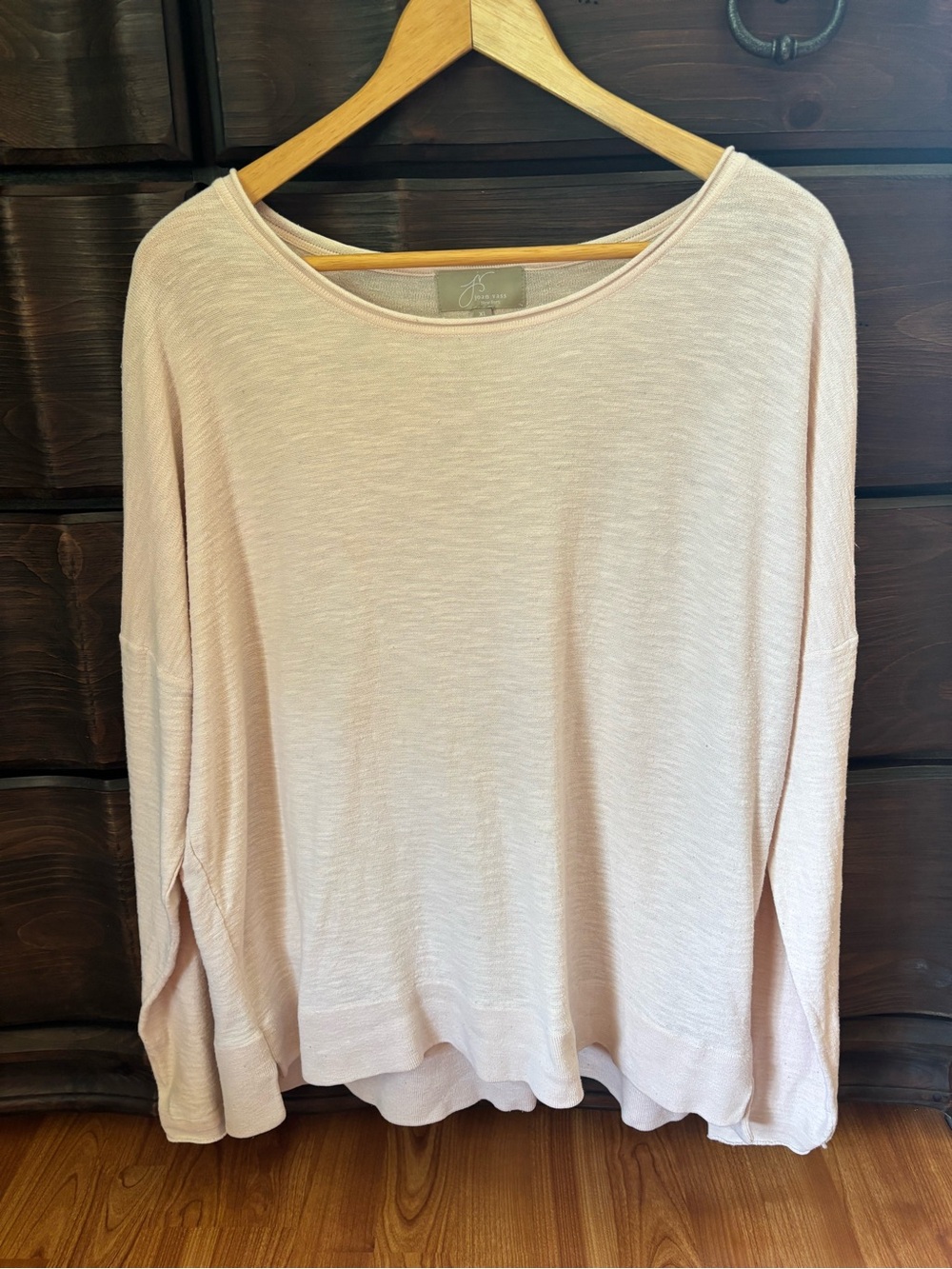 Joan Vass New York Light Pink Lightweight Sweater Top, Size XL, 100% Cotton